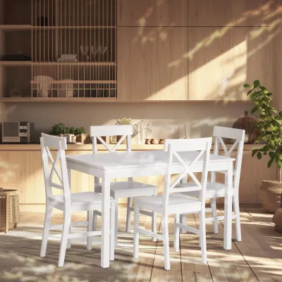 Обеденный комплект Хадсон (стол + 4 стула)/ Hudson Dining Set (mod.0102) - МДФ/тополь/меламин, стол: 118х74х73 см, стул: 42,5x46,5x93,5 см, White (белый)